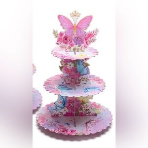 Butterfly 3 Tier Cupcake Tower,Pink Cardboard Cupcake Stand,Butterfly Cup Cake